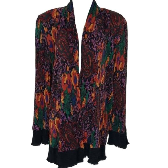 Smart Woman Plisse Pleat Colorful Art To Wear Jacket Cardigan SZ 14 - Picture 1 of 9